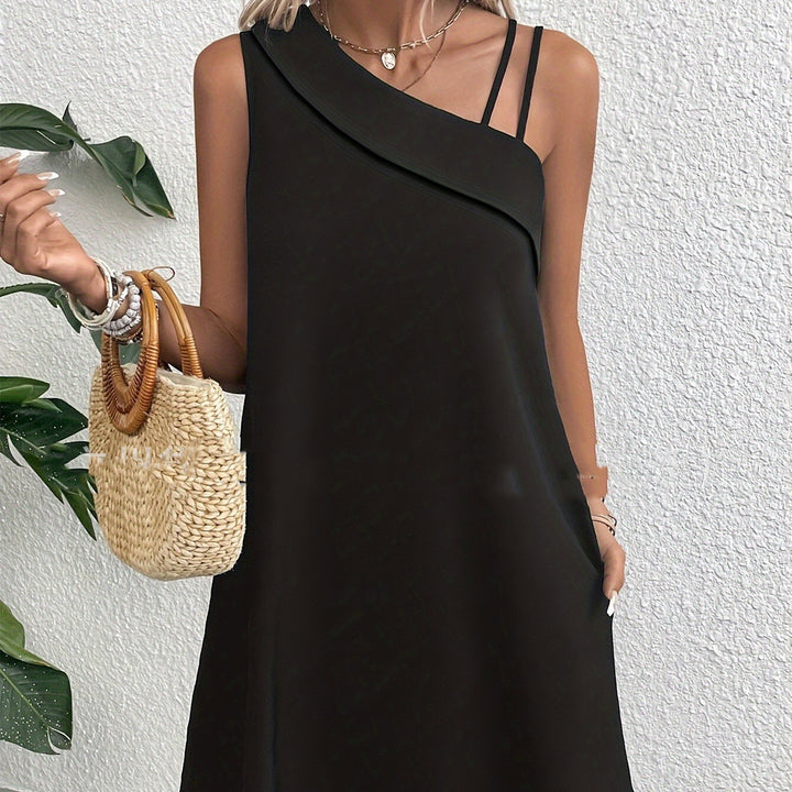 Asymmetric One-shoulder Sleeveless Sling Dress-Lady Dresses-Zishirts