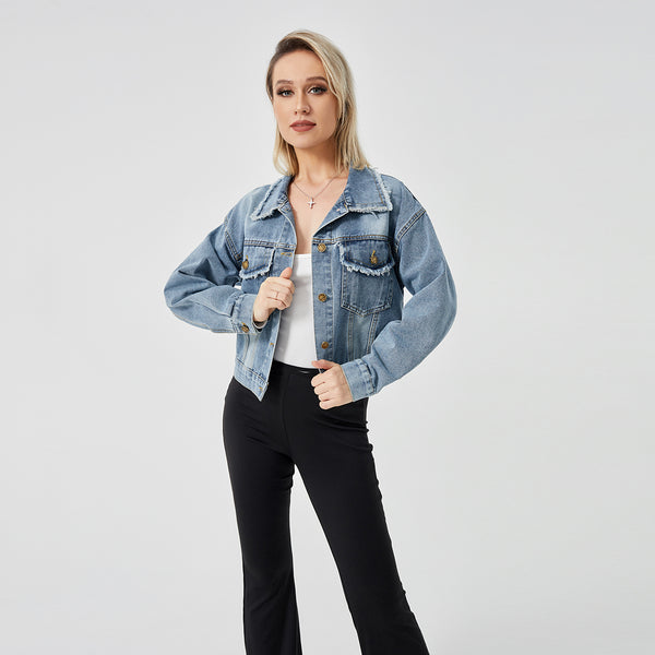 Women's Denim Long Sleeve Jacket Fashion Top-Jackets-Zishirts