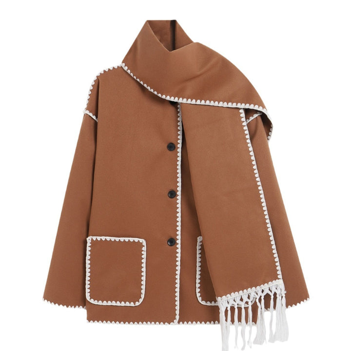 Women's Woolen Coat Thick Loose With Scarf-Jackets-Zishirts