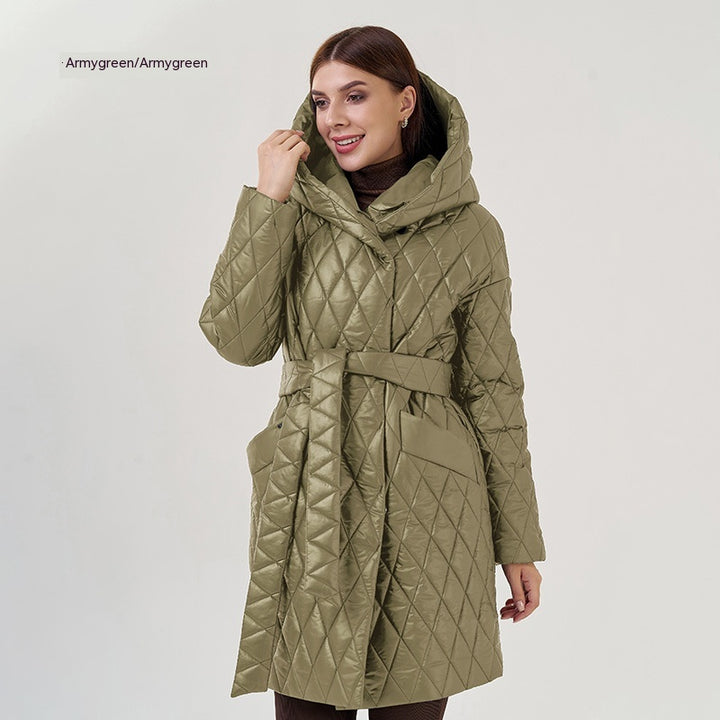 Women's Cotton-padded Jacket Slim-fit Lace Up Lapel Long-sleeved Coat-Jackets-Zishirts