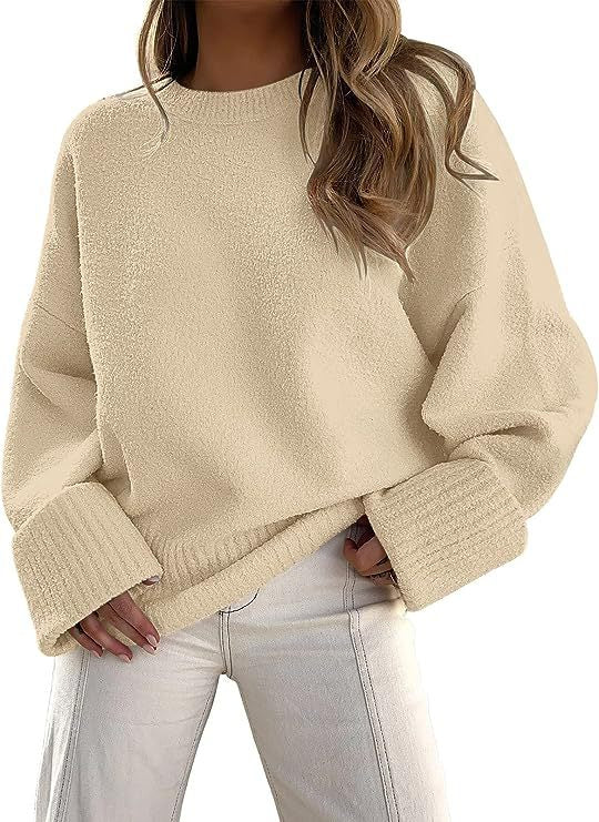 Women's Fashion Casual Round Neck Long Sleeve Plush Sweater Top-Sweaters-Zishirts