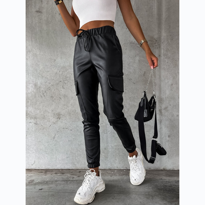 Women's Waist-tight Street Tether Leather Pants-Suits & Sets-Zishirts