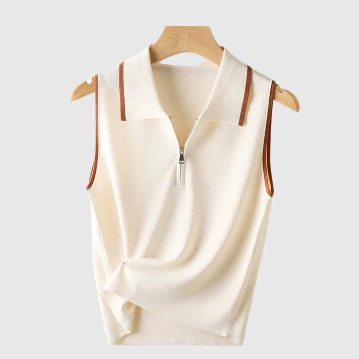 Casual Sweater Collar Size Women's Ice Silk French Style Vest Sleeveless-Womens 2024 March-Zishirts