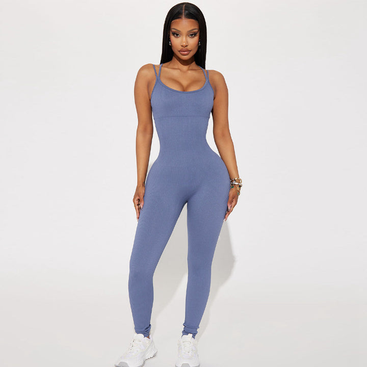 Women's Ribbed Backless Slim Fit Sports Jumpsuit-Women's Outerwear 2023-Zishirts