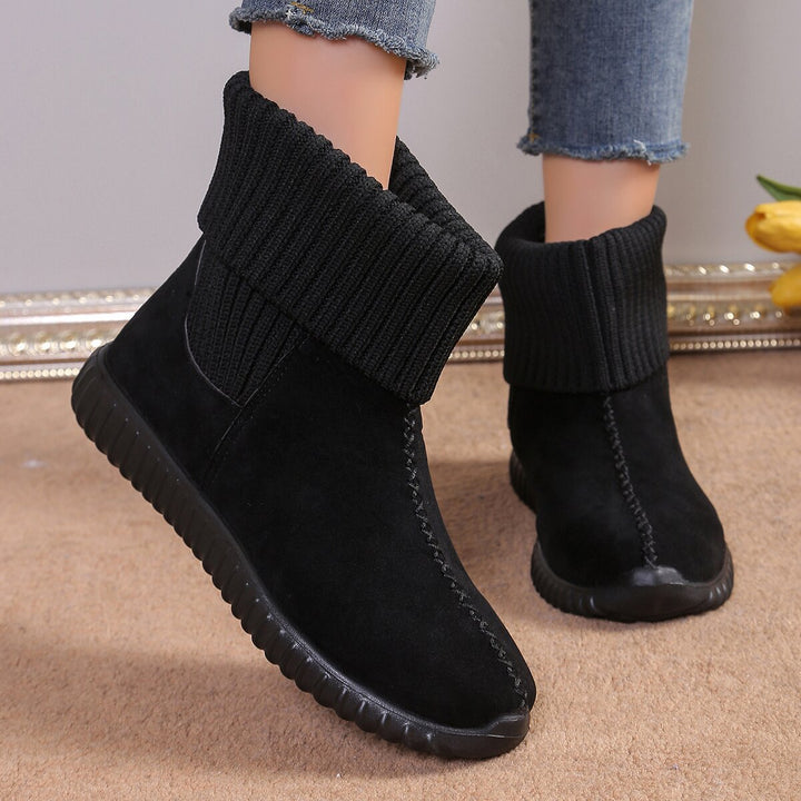 Flat Ankle Boots With Reversible Knitted Design Winter Fashion Comfortable Snow Boot For Women Shoes-Womens Footwear-Zishirts