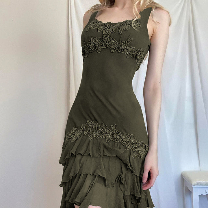 American-style Ruffled Irregular Spaghetti-strap Dress-Lady Dresses-Zishirts