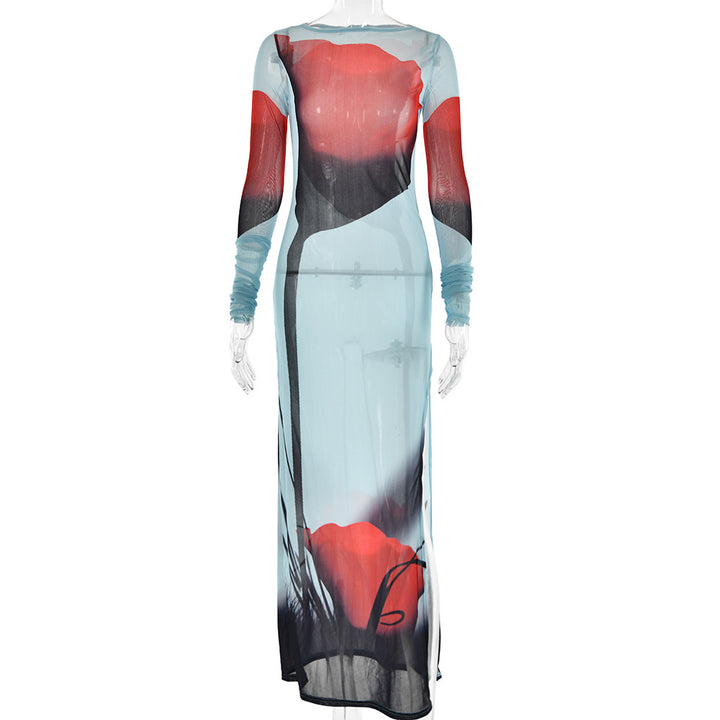 Fashion Print Round Neck Dress-Lady Dresses-Zishirts