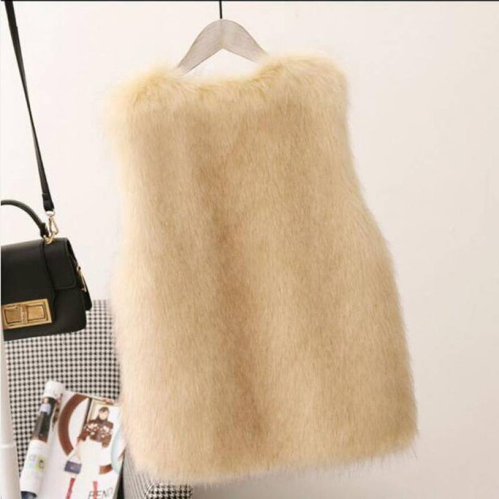 Women's Imitation Fox Fur Waistcoat Plus Cotton Furry Vest-Women's Outerwear 2023-Zishirts