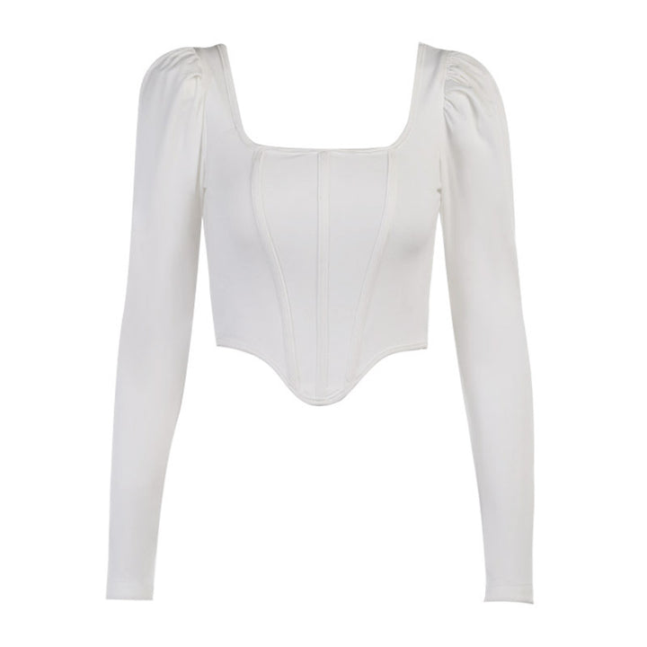 Collar Pure Desire Long Sleeve Sexy Puff Sleeve Fishbone Waist Short Top-Blouses & Shirts-Zishirts