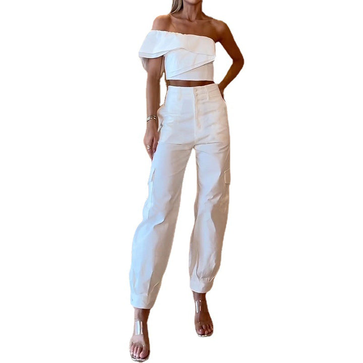 Summer Women's New Off-shoulder Short Top Pocket Skinny Pants-Women's Outerwear 2023-Zishirts