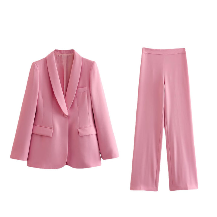 Women's Tuxedo Collar Suit Jacket High Waist Loose Outfit-Suits & Sets-Zishirts