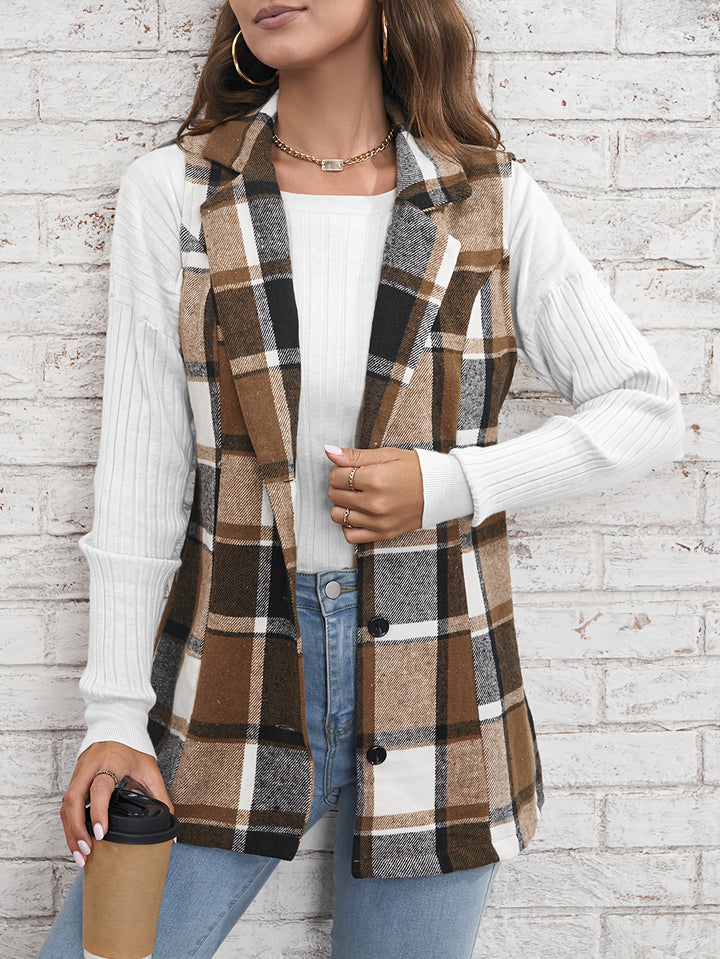 Fashion Women's Wear Lapel Suit Vest Plaid Coat-Women's Outerwear 2023-Zishirts