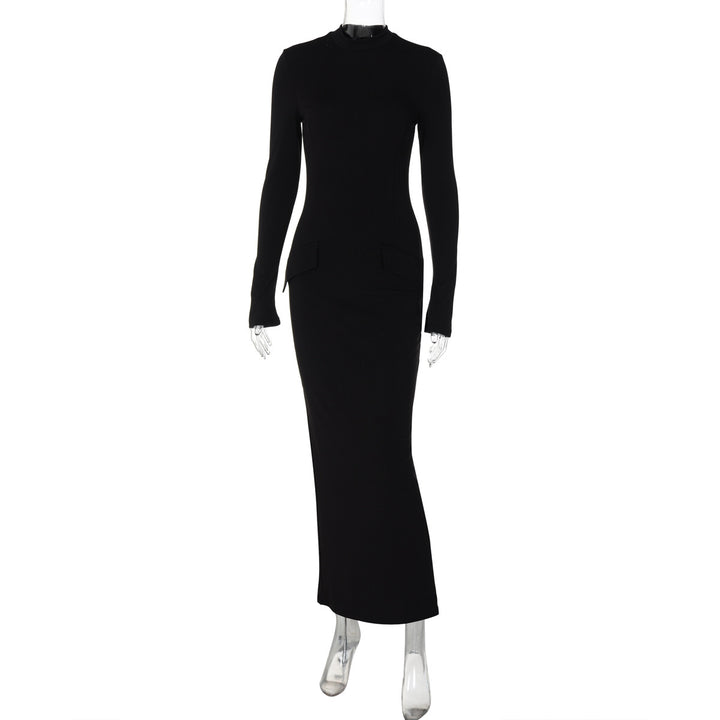 Women's Fashion Half-high Collar Long Sleeves Long Dress-Lady Dresses-Zishirts