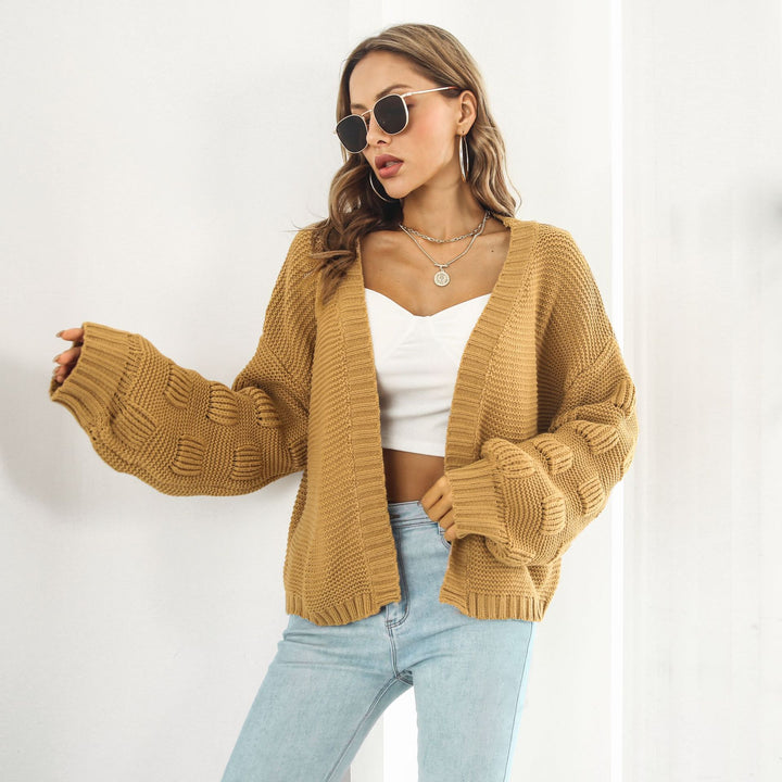 Puff Sleeve Cardigan Sweater Women Clothes Front Chunky Knitwear Coat-Sweaters-Zishirts
