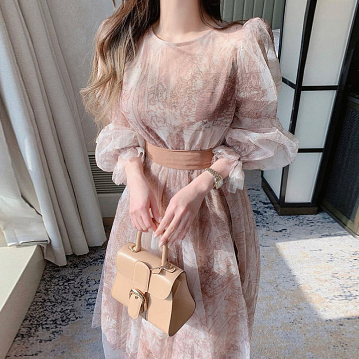 Women's Elegance Retro Puff Sleeve Long Sleeve Dress-Lady Dresses-Zishirts