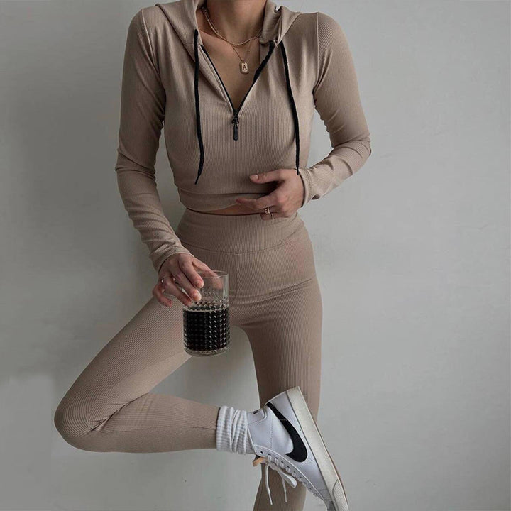 Women's Fashionable Knitted Shirt Cap Suit-Suits & Sets-Zishirts