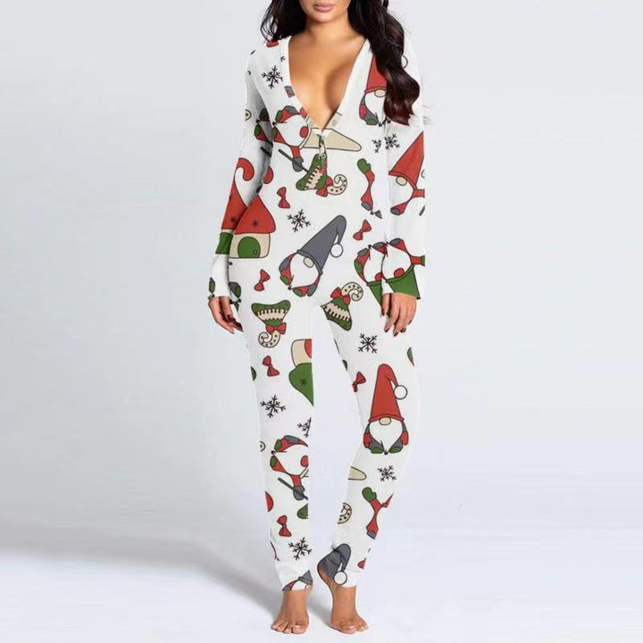 Printed Button Tight Jumpsuit For Women-Women's Outerwear 2023-Zishirts