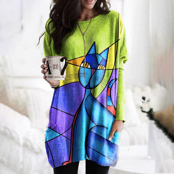 Huangshi Printed Long Sleeve Color Matching Casual Pocket T-shirt-Blouses & Shirts-Zishirts