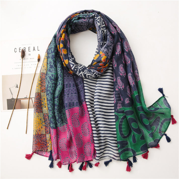 Bohemian Colorful Geometric Diamond Print Scarf-Scarves & Wraps-Zishirts