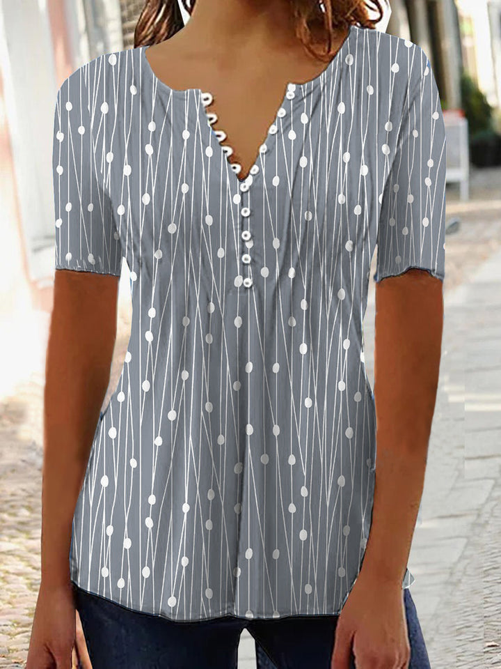 Women's Summer V-collar Polka Dot Short-sleeved Shirt-Suits & Sets-Zishirts