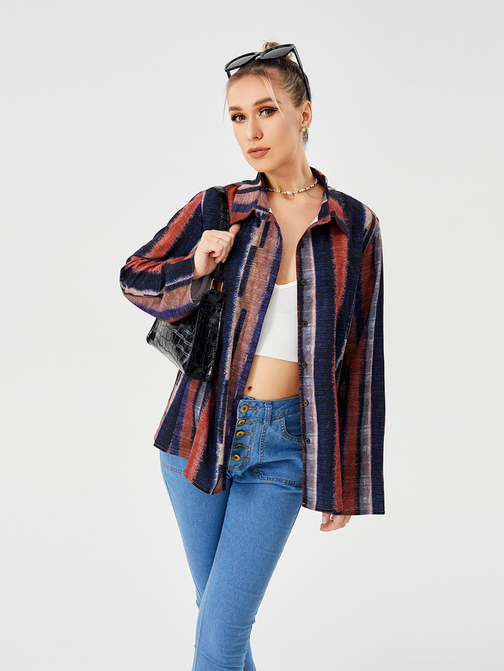 Women's Casual Loose Striped Shirt-Blouses & Shirts-Zishirts