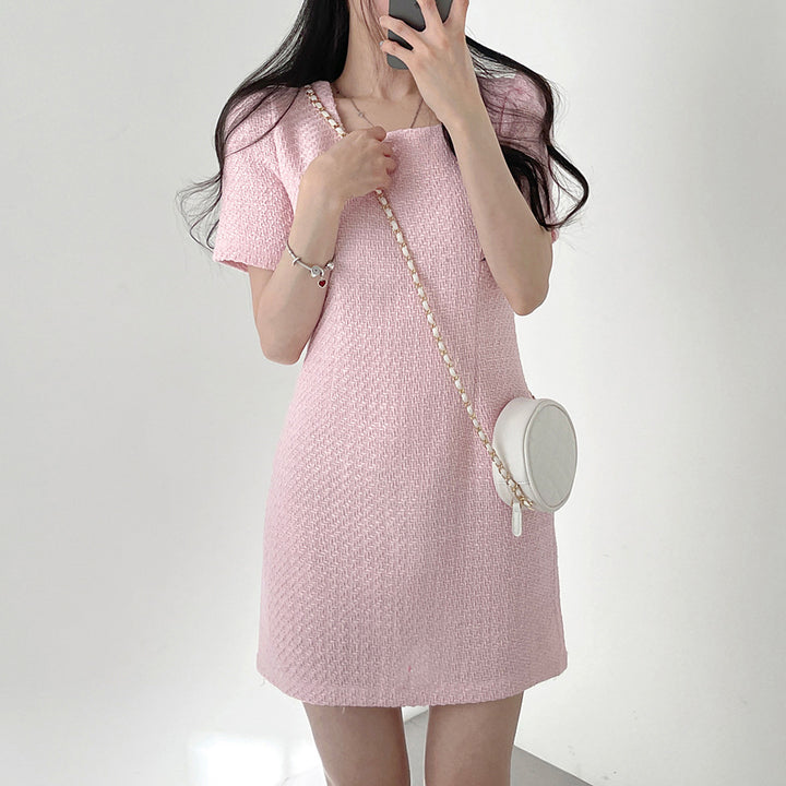 Classic Style Square Collar Short Sleeve Waist Slimming Square Collar Dress Women-Lady Dresses-Zishirts