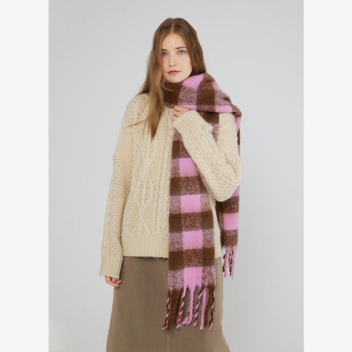 Chessboard Checked Soft Waxy Mohair Scarf-Scarves & Wraps-Zishirts