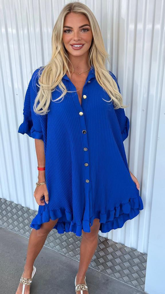 Summer Solid Color Shirt Dress Ruffle Sleeve Irregular Shirt Dress-0-Zishirts