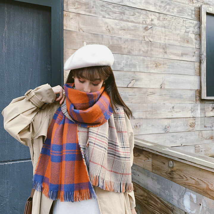 Plaid Scarf Versatile Warm Cashmere Reversible Shawl-Scarves & Wraps-Zishirts