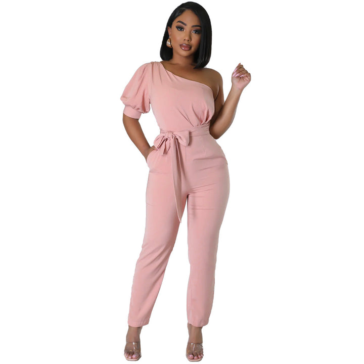 Fashion One Shoulder High Waist Slim Tapered Women's Jumpsuit-Suits & Sets-Zishirts