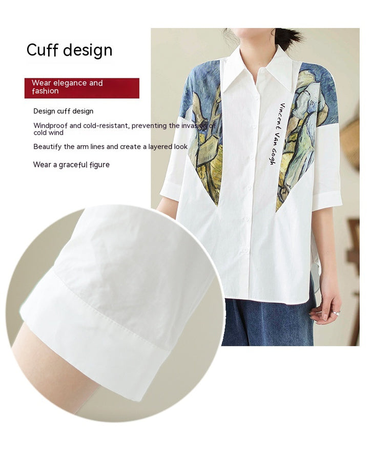 Cotton And Linen Large Size Loose Stitching Short Sleeve Shirt-Blouses & Shirts-Zishirts