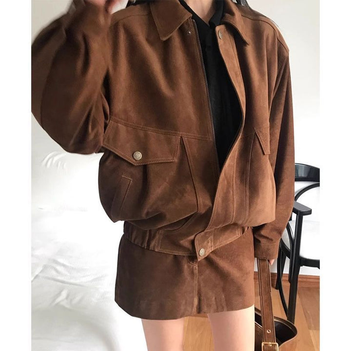 Coat A- Line Skirt Corduroy Two-piece Set-Suits & Sets-Zishirts