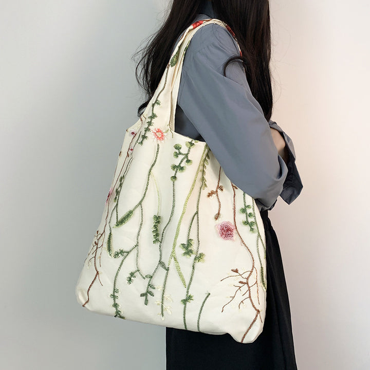 Embroidered Canvas Holiday Shopping Bag Schoolbag-Women's Bags-Zishirts