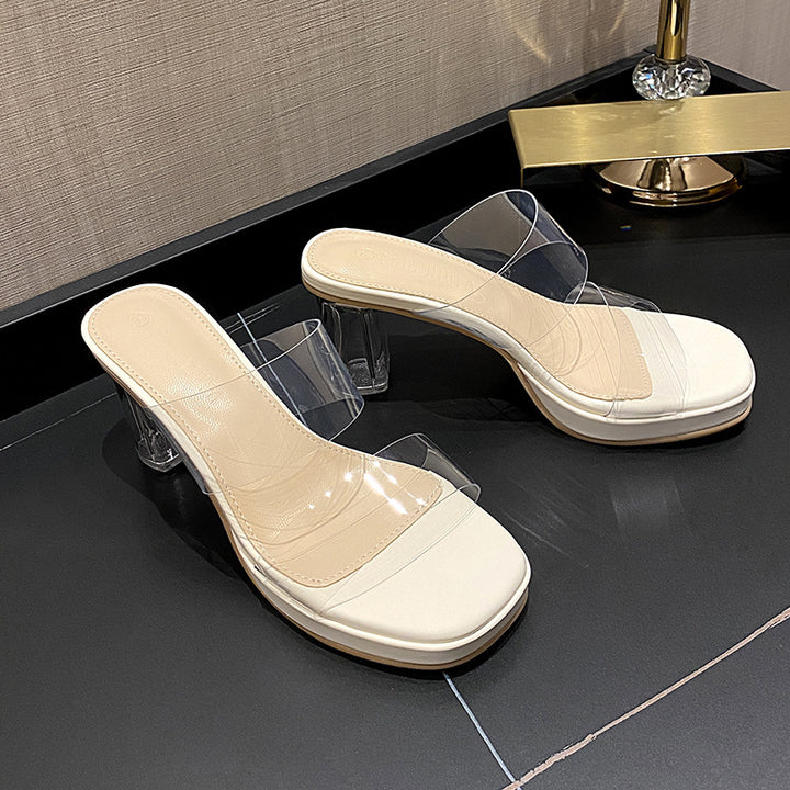 Square Transparent Slippers With A Straight Line On The Outside-Womens Footwear-Zishirts