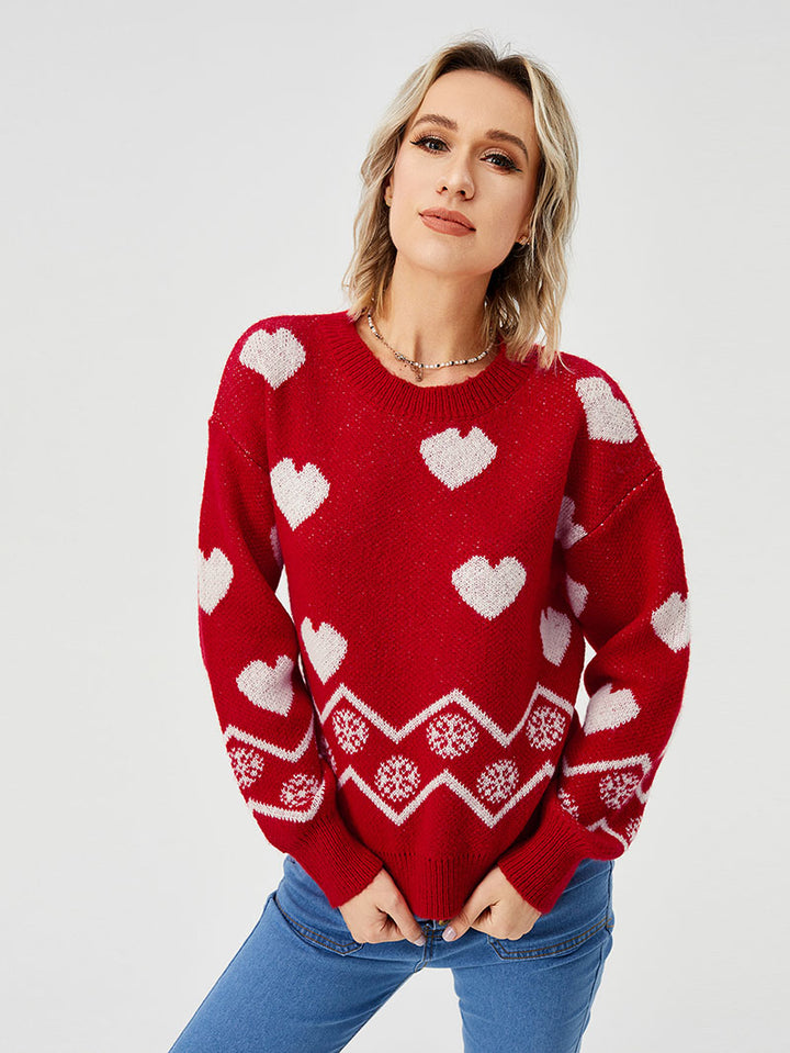 Women's Loose Casual Cozy Heart Sweater-Sweaters-Zishirts