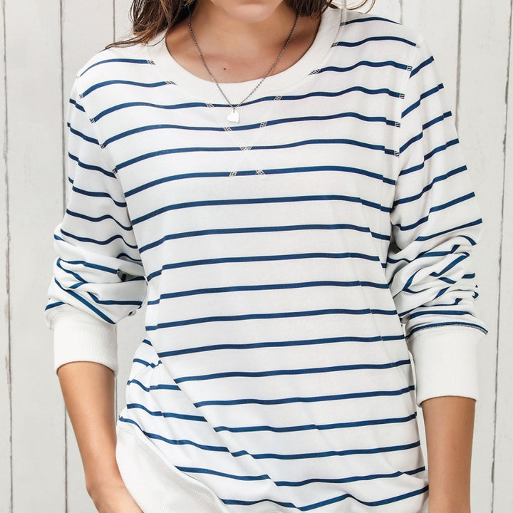 Striped Knitted Long-sleeved Round-neck Pullover-Sweaters-Zishirts