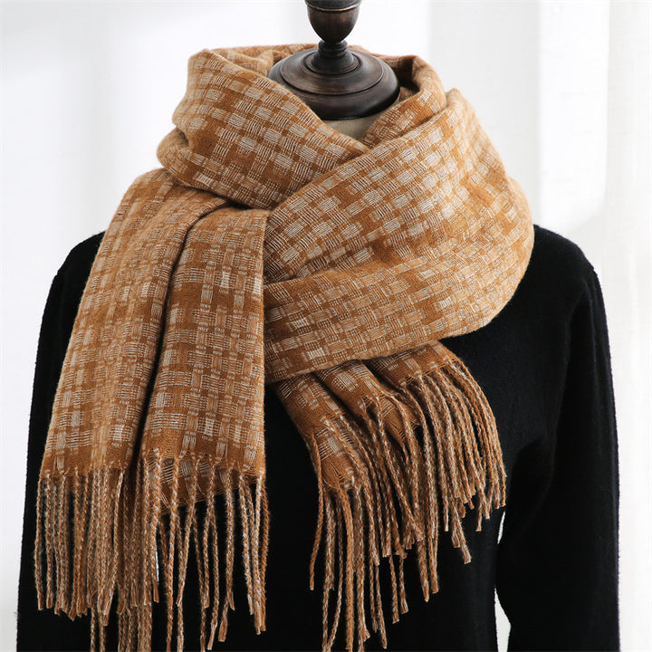 Women's New Thickened Warm Tassel Plaid Cashmere Scarves-Scarves & Wraps-Zishirts