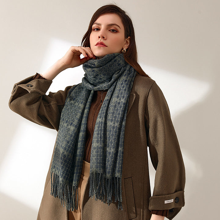 Women's New Thickened Warm Tassel Plaid Cashmere Scarves-Scarves & Wraps-Zishirts