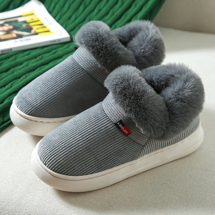 Winter Plush Cotton Shoes For Men And Women Cozy Fluffy Corduroy House Slippers Warm Slip On Fleece House Shoes-Womens Footwear-Zishirts