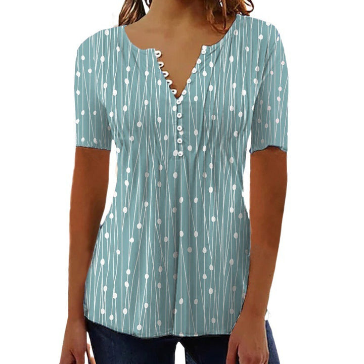 Women's Summer V-collar Polka Dot Short-sleeved Shirt-Suits & Sets-Zishirts