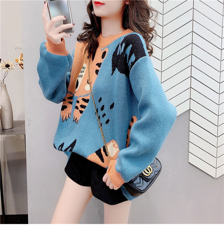 Cashmere Sweater College Style Korean Style Loose And Lazy Style Round Neck Top-Sweaters-Zishirts