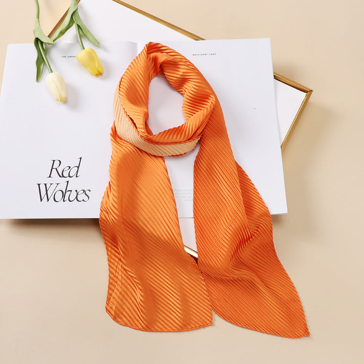 Color Blocking Small Ribbon Scarf Women's Pleated Hair Band-Scarves & Wraps-Zishirts