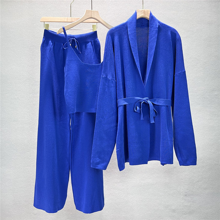 Loose Casual Fashion Women's Cardigan Jacket Sling Wide-leg Pants Suit-Suits & Sets-Zishirts