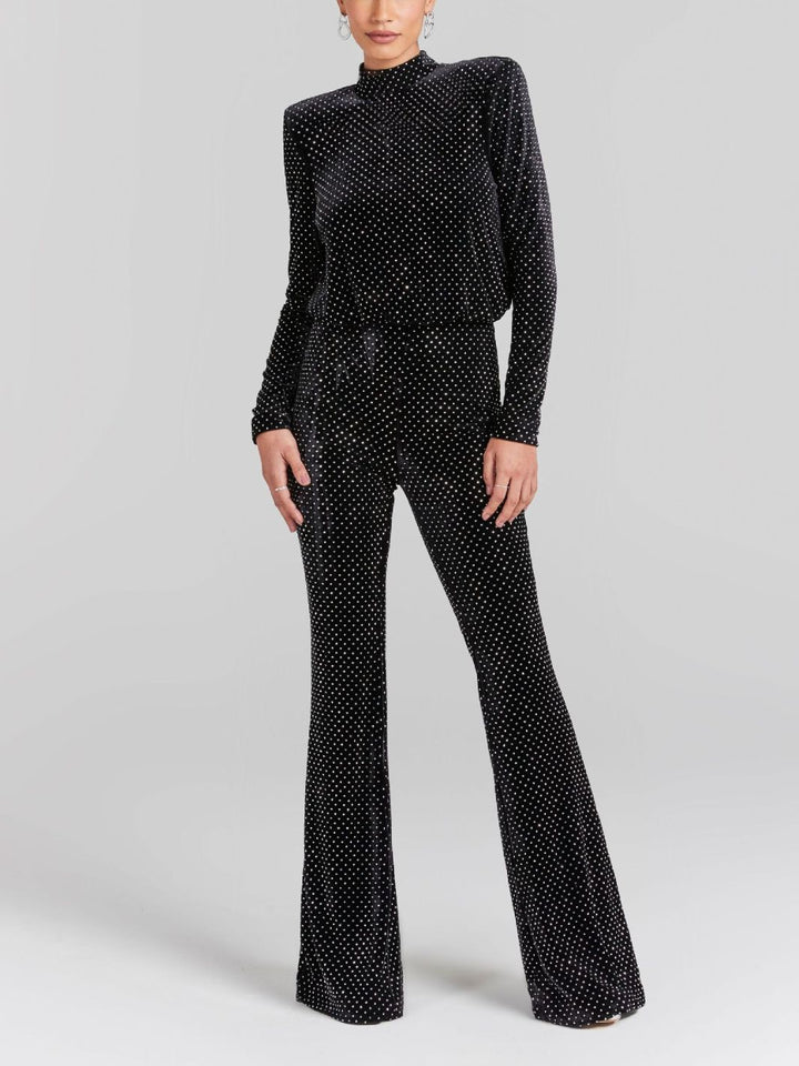 Fashionable Sequin Half High Neck Long Sleeved Jumpsuit-Women's Outerwear 2023-Zishirts