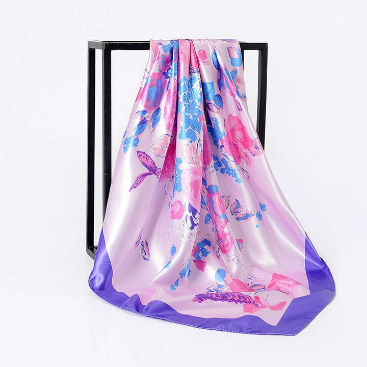 New Elegant Court Rose Silk Satin Large Kerchief Multi-color For Selection-Scarves & Wraps-Zishirts