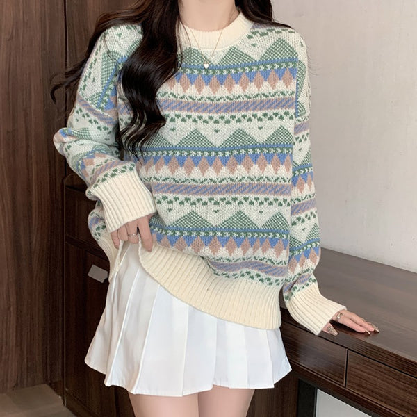 Soft Glutinous Ancient Pullover Knitted Long Sleeve Sweater-Women's Outerwear 2023-Zishirts