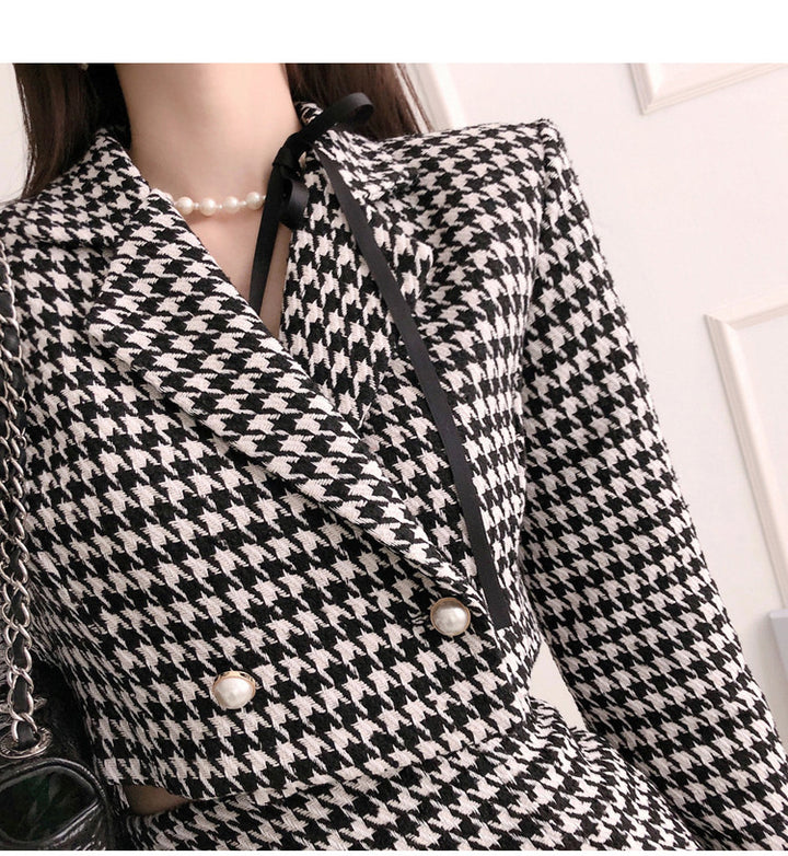 Slim Fit Houndstooth Coat Women-Suits & Sets-Zishirts