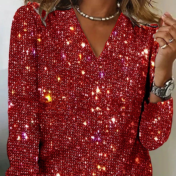 Women's Pure Color Sequins Long-sleeved T-shirt-Women's Outerwear 2023-Zishirts