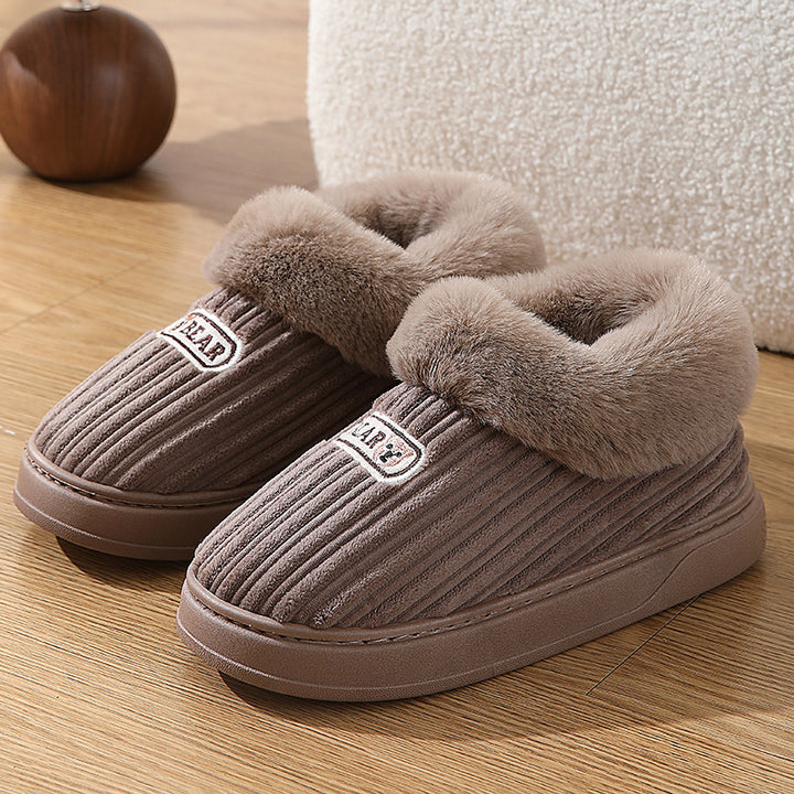 Winter Warm House Slippers Woman Plush Covered Heel Cotton Shoes Indoor And Outdoor Thick-soled Non-slip Fluffy Slippers For Men-Womens Footwear-Zishirts