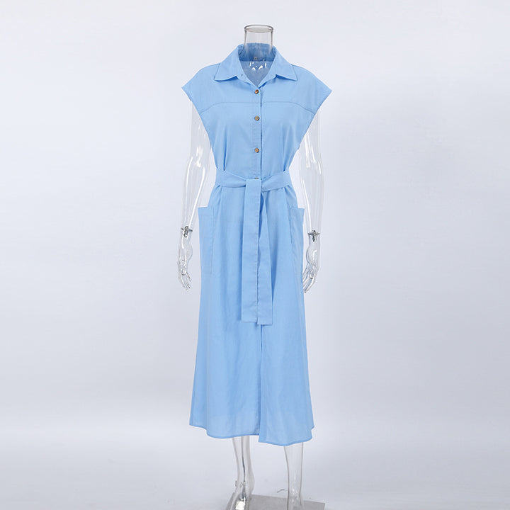 Women's Graceful And Fashionable Short-sleeved Cotton And Linen Dress-Lady Dresses-Zishirts